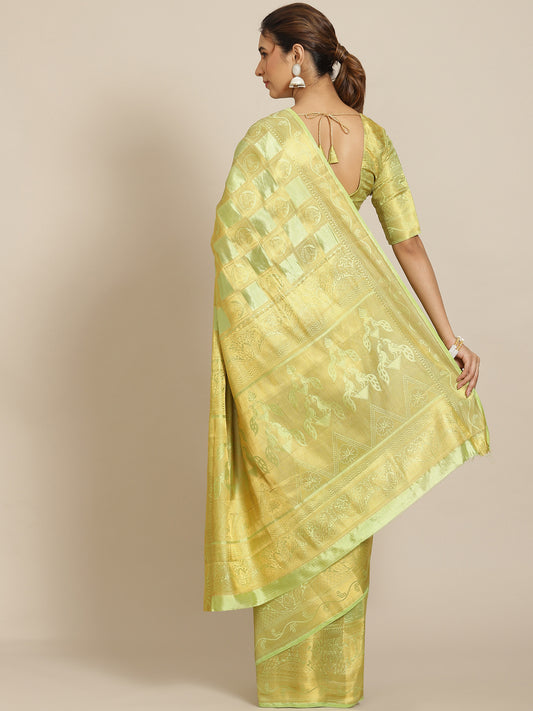 Dhiyona RV Women's Royal Banarasi Cotton Silk Zari Woven Saree with Matching Blouse ( KVD1697 )