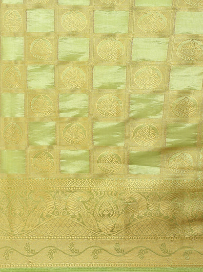 Dhiyona RV Women's Royal Banarasi Cotton Silk Zari Woven Saree with Matching Blouse ( KVD1697 )