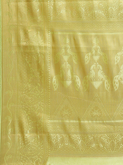 Dhiyona RV Women's Royal Banarasi Cotton Silk Zari Woven Saree with Matching Blouse ( KVD1697 )