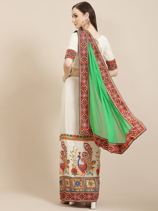 Dhiyona RV Women's Designer Flower Pattern Embroidery Georgette Saree with Blouse ( KVD101 )