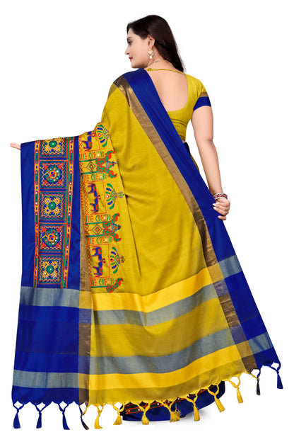 Dhiyona RV Women's Cotton Silk with Kutchi Embroidered Work Saree ( KVD1028 )