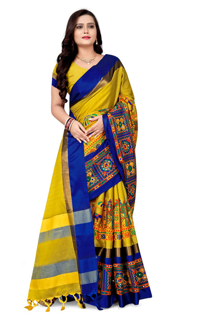 Dhiyona RV Women's Cotton Silk with Kutchi Embroidered Work Saree ( KVD1028 )