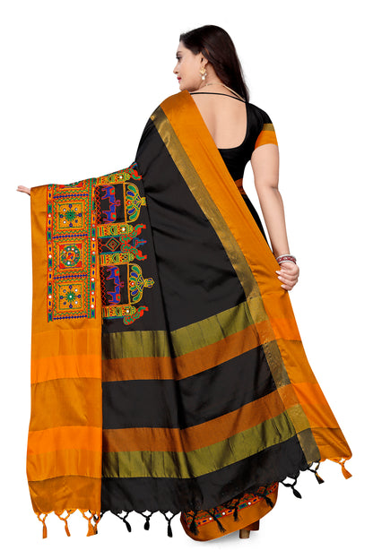 Dhiyona RV Women's Cotton Silk with Kutchi Embroidered Work Saree ( KVD1032 )