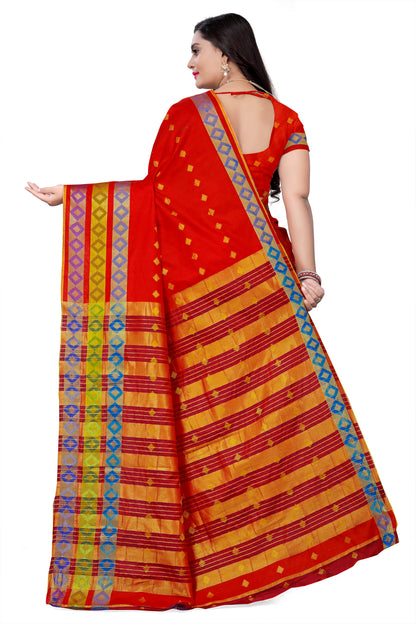 Dhiyona RV Women's Jacquard Cotton Silk Zari Butti And Heavy Lace Border Saree With Blouse ( KVD1052 )