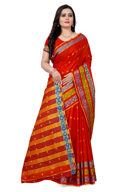 Dhiyona RV Women's Jacquard Cotton Silk Zari Butti And Heavy Lace Border Saree With Blouse ( KVD1052 )