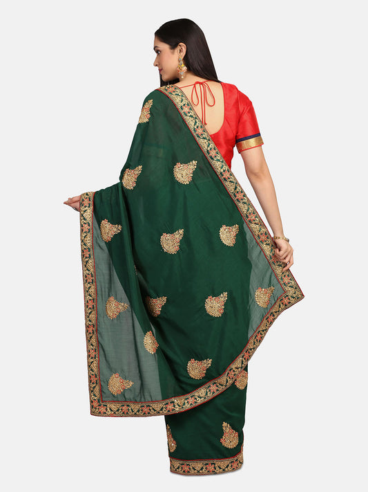 Dhiyona RV Women's Vichitra Silk With Cording Embroidery Work Exclusive Saree With Blouse ( KVD1056 )