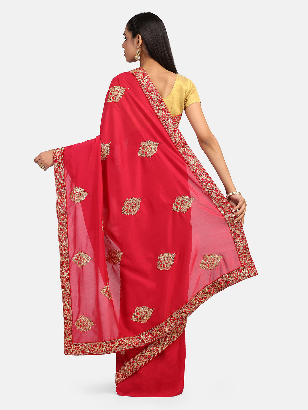 Dhiyona RV Women's Vichitra Silk With Cording Embroidery Work Exclusive Saree With Blouse ( KVD1057 )