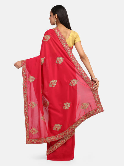 Dhiyona RV Women's Vichitra Silk With Cording Embroidery Work Exclusive Saree With Blouse ( KVD1057 )