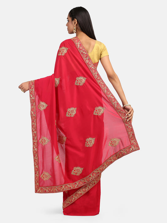 Dhiyona RV Women's Vichitra Silk With Cording Embroidery Work Exclusive Saree With Blouse ( KVD1057 )
