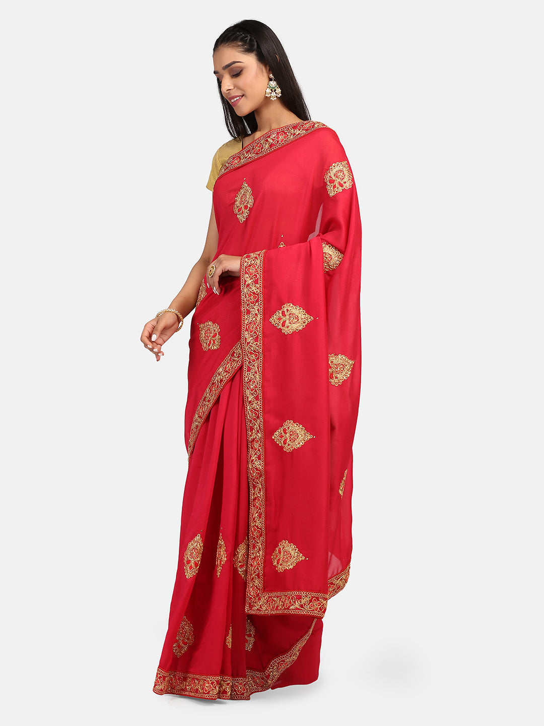 Dhiyona RV Women's Vichitra Silk With Cording Embroidery Work Exclusive Saree With Blouse ( KVD1057 )