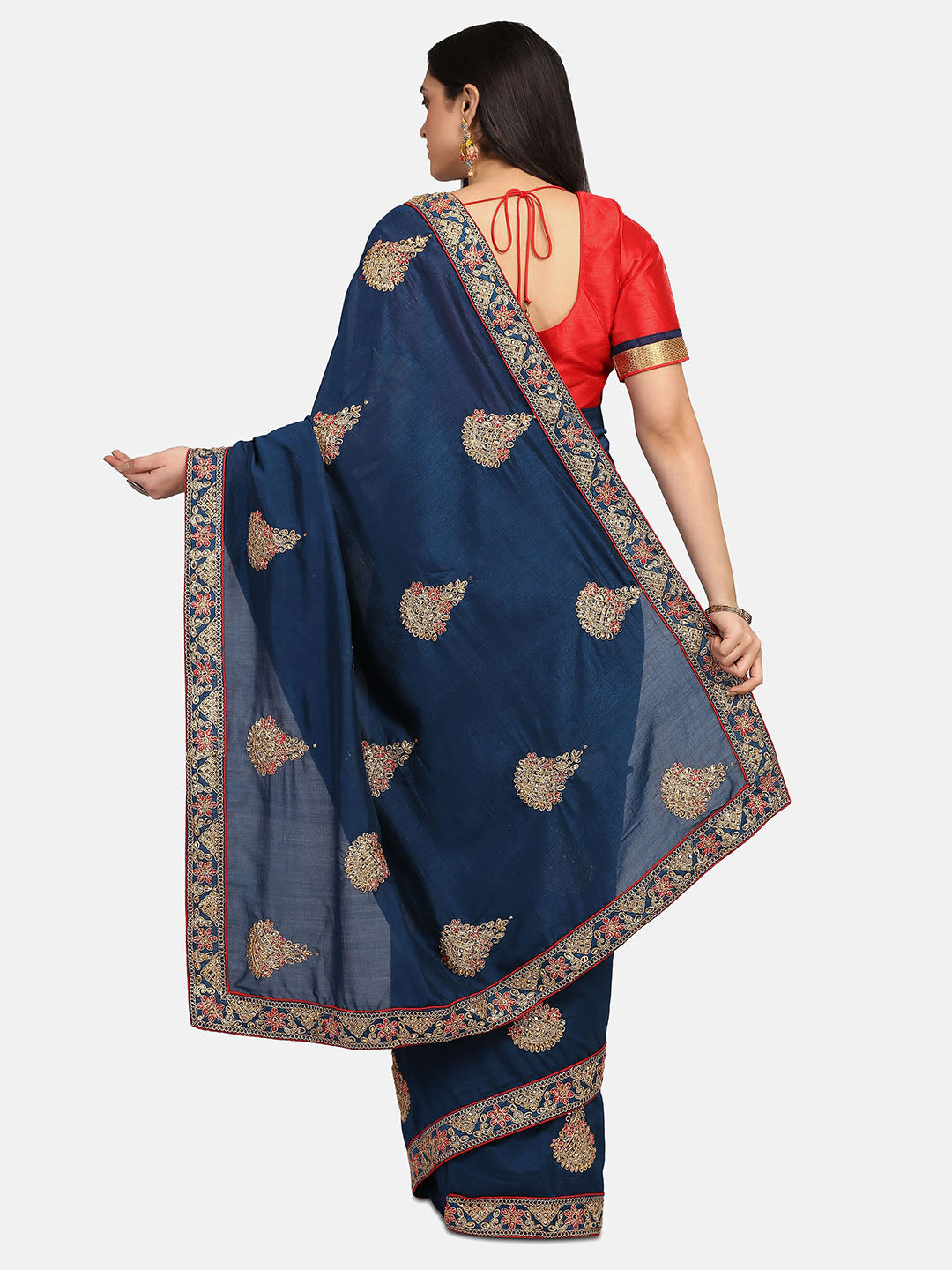 Dhiyona RV Women's Vichitra Silk With Cording Embroidery Work Exclusive Saree With Blouse ( KVD1059 )
