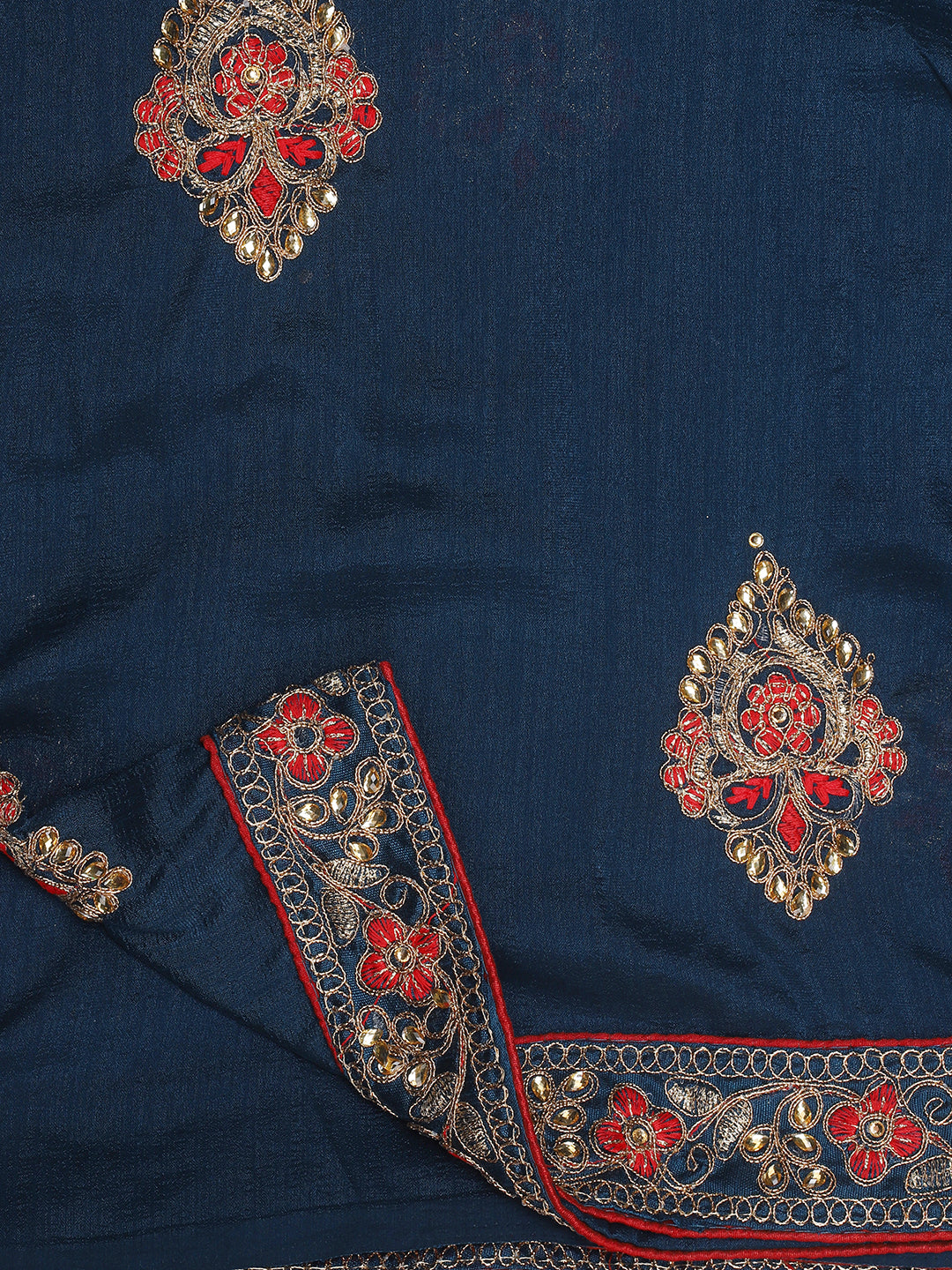 Dhiyona RV Women's Vichitra Silk With Cording Embroidery Work Exclusive Saree With Blouse ( KVD1059 )