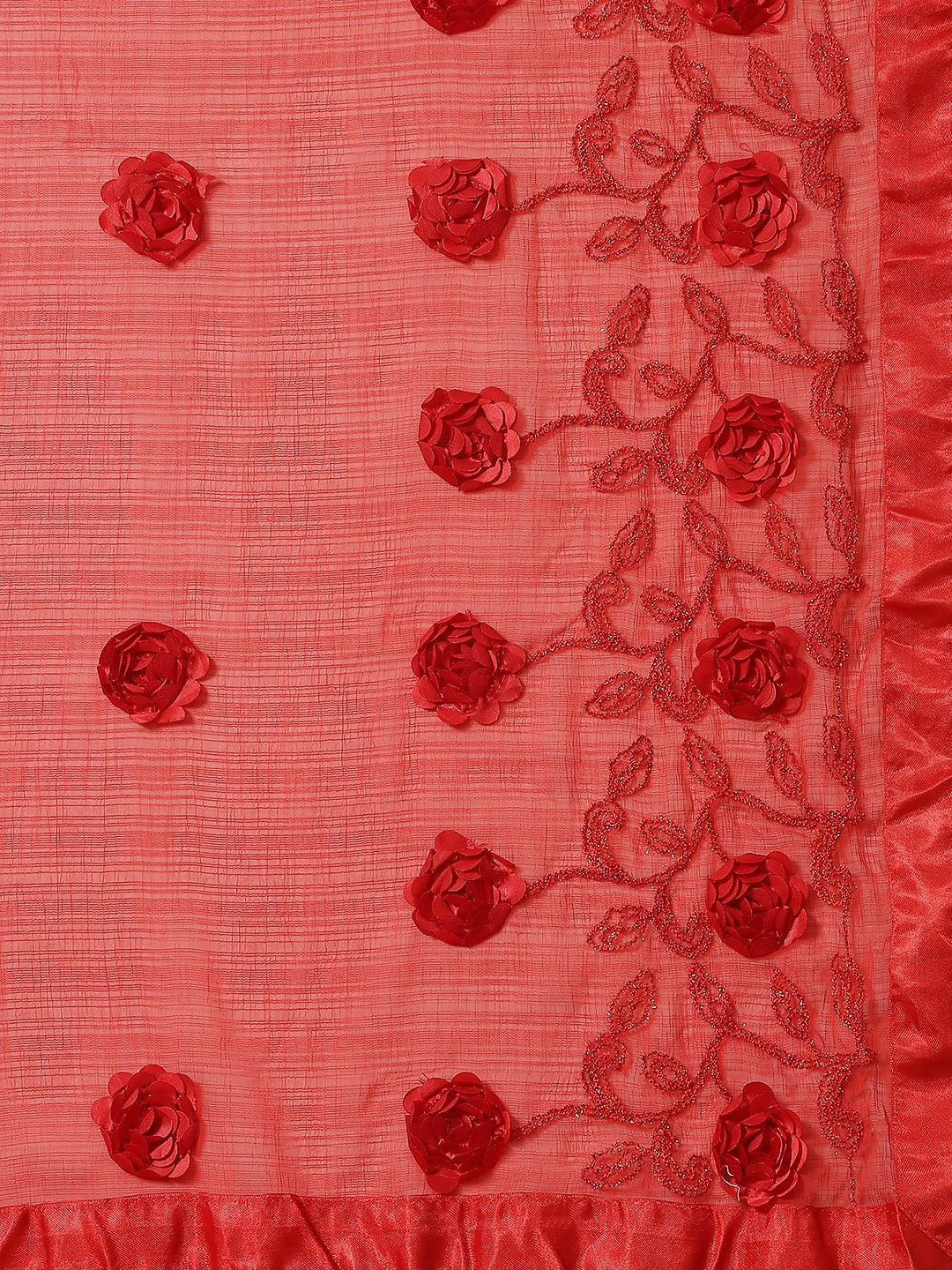 Dhiyona RV Women's Chiffon Fabric With Satin Ribbon Flower And Cording Emboirdered Saree With Blouse ( KVD1065 )