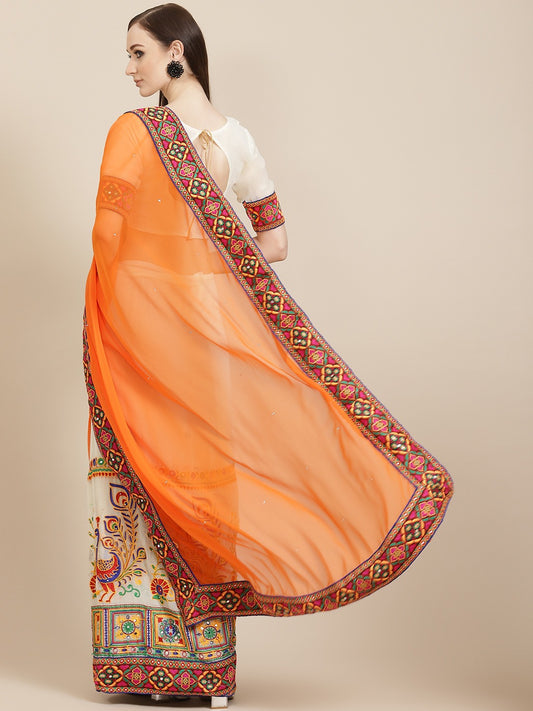 Dhiyona RV Women's Designer Flower Pattern Embroidery Georgette Saree with Blouse ( KVD107 )