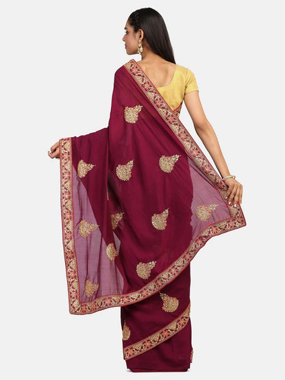 Dhiyona RV Women's Vichitra Silk With Cording Embroidery Work Exclusive Saree With Blouse ( KVD1077 )