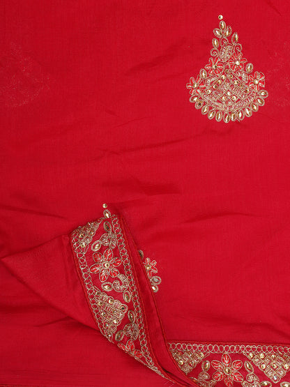 Dhiyona RV Women's Vichitra Silk With Cording Embroidery Work Exclusive Saree With Blouse ( KVD1078 )
