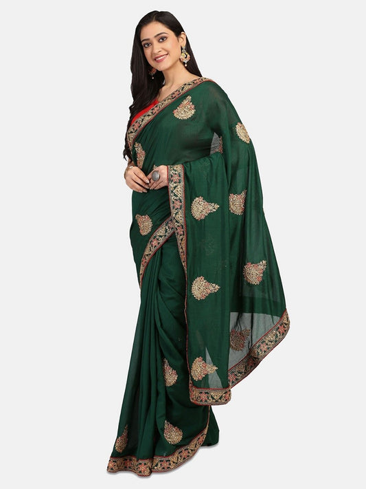 Dhiyona RV Women's Vichitra Silk With Cording Embroidery Work Exclusive Saree With Blouse ( KVD1079 )
