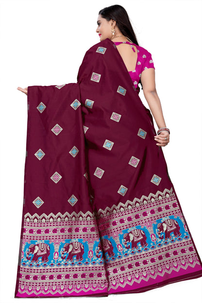 Dhiyona RV Women's Banarasi Jacquard With Zari Weaving Saree With Blouse  ( KVD1085 )