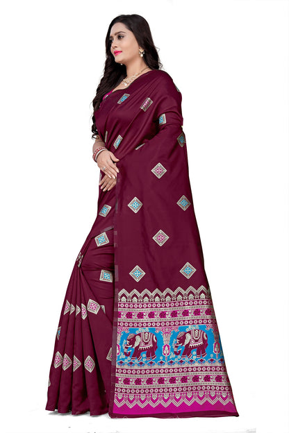 Dhiyona RV Women's Banarasi Jacquard With Zari Weaving Saree With Blouse  ( KVD1085 )
