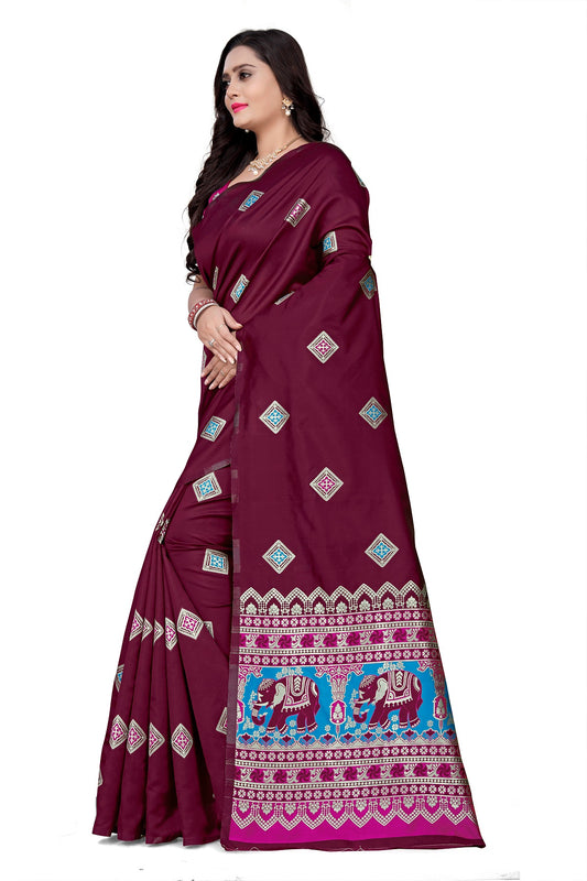 Dhiyona RV Women's Banarasi Jacquard With Zari Weaving Saree With Blouse  ( KVD1085 )