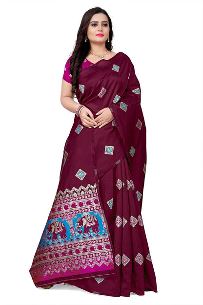 Dhiyona RV Women's Banarasi Jacquard With Zari Weaving Saree With Blouse  ( KVD1085 )