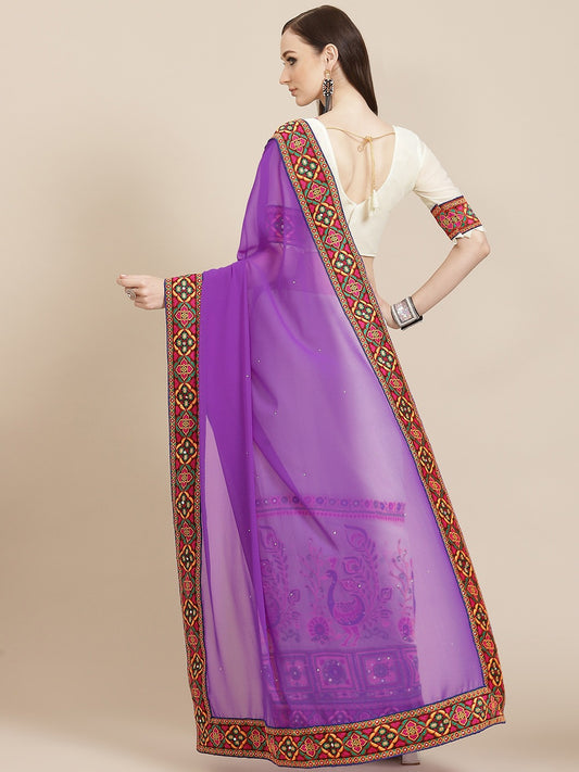 Dhiyona RV Women's Designer Flower Pattern Embroidery Georgette Saree with Blouse ( KVD112 )