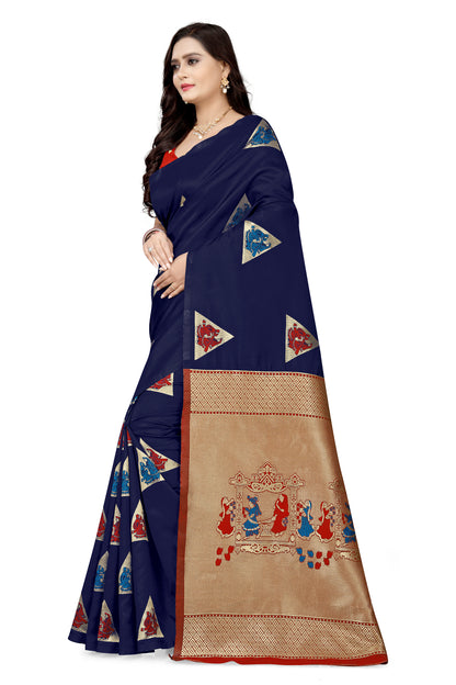 Dhiyona RV Women's Banarasi Silk With Silver Zari Weaving Saree With Blouse ( KVD1125 )