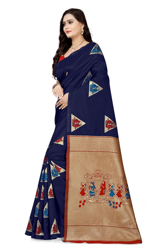 Dhiyona RV Women's Banarasi Silk With Silver Zari Weaving Saree With Blouse ( KVD1125 )