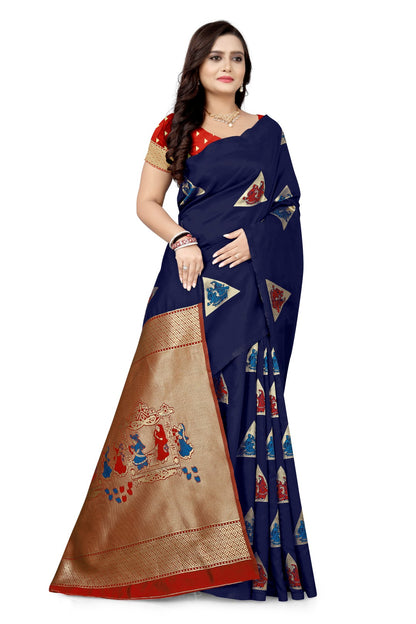 Dhiyona RV Women's Banarasi Silk With Silver Zari Weaving Saree With Blouse ( KVD1125 )