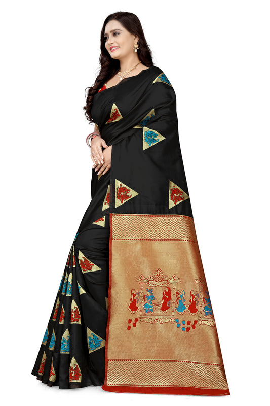 Dhiyona RV Women's Banarasi Silk With Silver Zari Weaving Saree With Blouse ( KVD1126 )