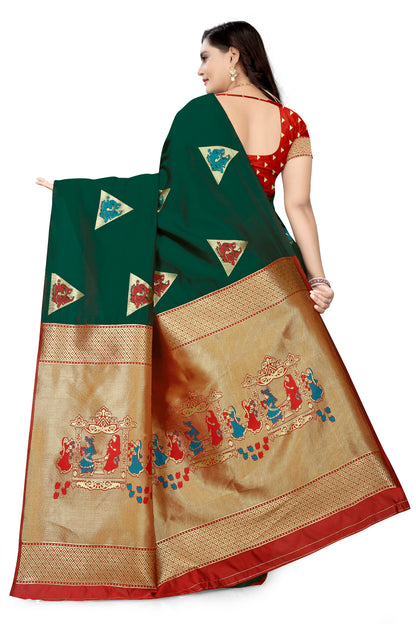 Dhiyona RV Women's Banarasi Silk With Silver Zari Weaving Saree With Blouse ( KVD1127 )