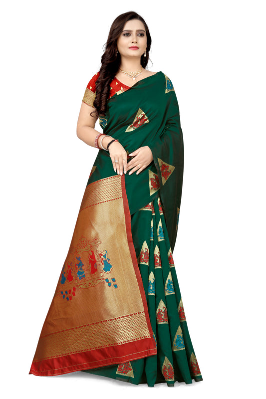 Dhiyona RV Women's Banarasi Silk With Silver Zari Weaving Saree With Blouse ( KVD1127 )