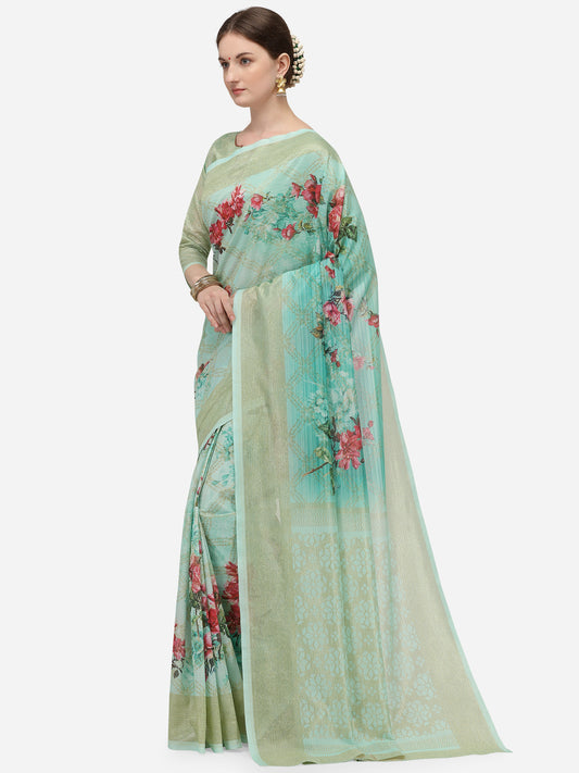 Dhiyona RV Women's Banarasi Jacquard Zari Weaving Digital Printed Saree  ( KVD1140 )