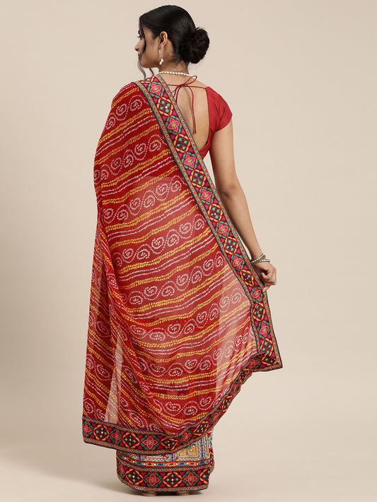 Dhiyona RV Women's Peacock Pattern Embroidery Georgette Saree with Blouse ( KVD119 )