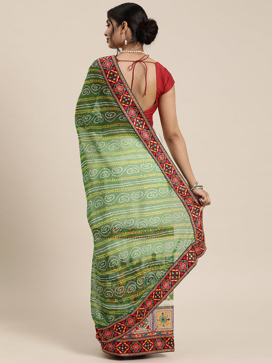Dhiyona RV Women's Peacock Pattern Embroidery Georgette Saree with Blouse ( KVD120 )