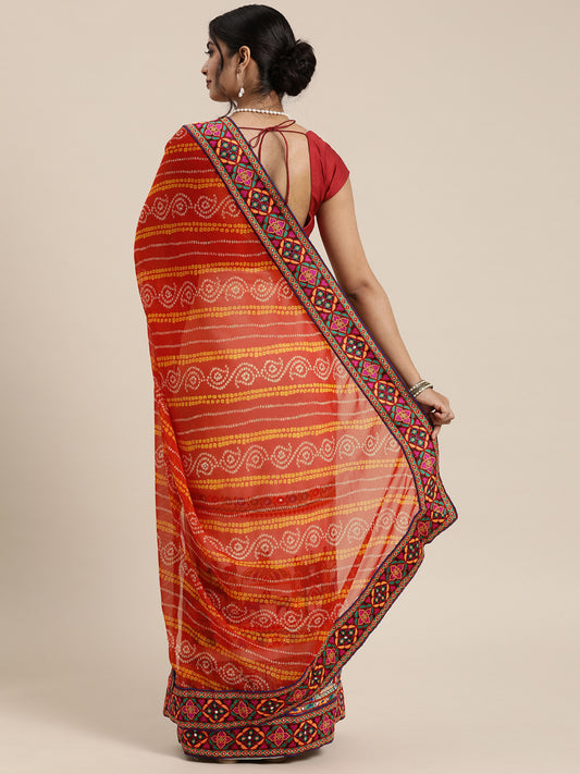 Dhiyona RV Women's Peacock Pattern Embroidery Georgette Saree with Blouse ( KVD121 )