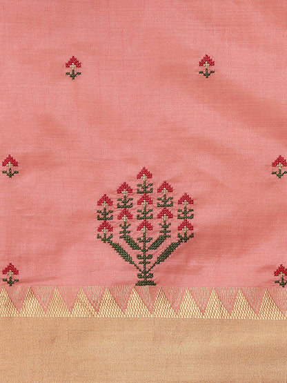 Dhiyona RV Women's Assam Silk Colorful Thread Embroidered Saree ( KVD1224 )