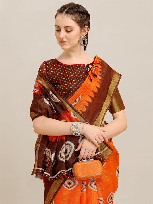 Dhiyona RV Women's Poly Cotton With Prizam Print Zari Broad Border And Printed Saree ( KVD1291 )