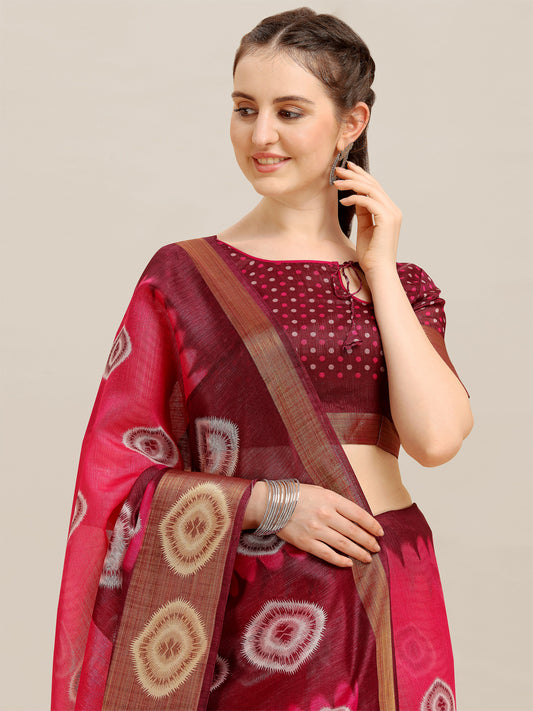 Dhiyona RV Women's Poly Cotton With Prizam Print Zari Broad Border And Printed Saree ( KVD1293 )