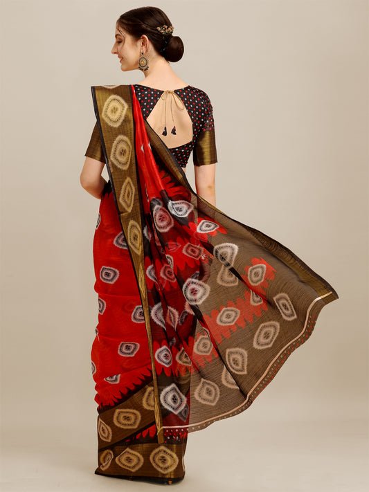 Dhiyona RV Women's Poly Cotton With Prizam Print Zari Broad Border And Printed Saree ( KVD1295 )