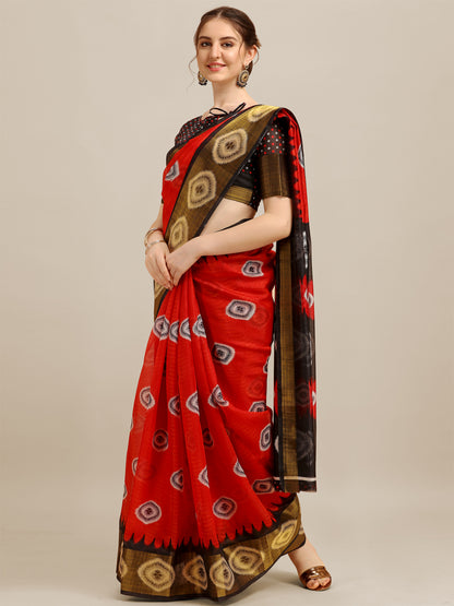 Dhiyona RV Women's Poly Cotton With Prizam Print Zari Broad Border And Printed Saree ( KVD1295 )