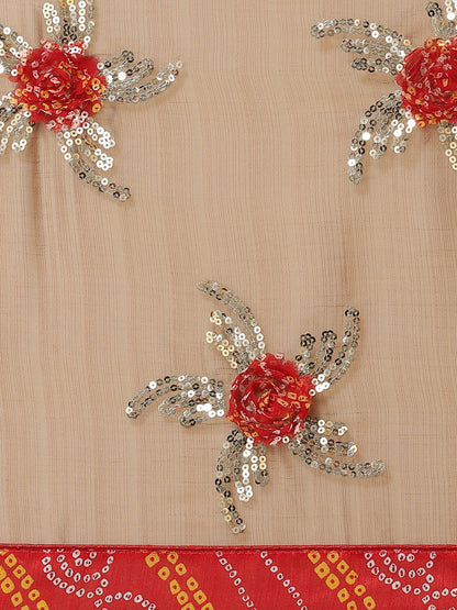 Dhiyona RV Women's Chiffon Saree With Sequine Embroidered Work And Bandhani Flowers. ( KVD1312 )