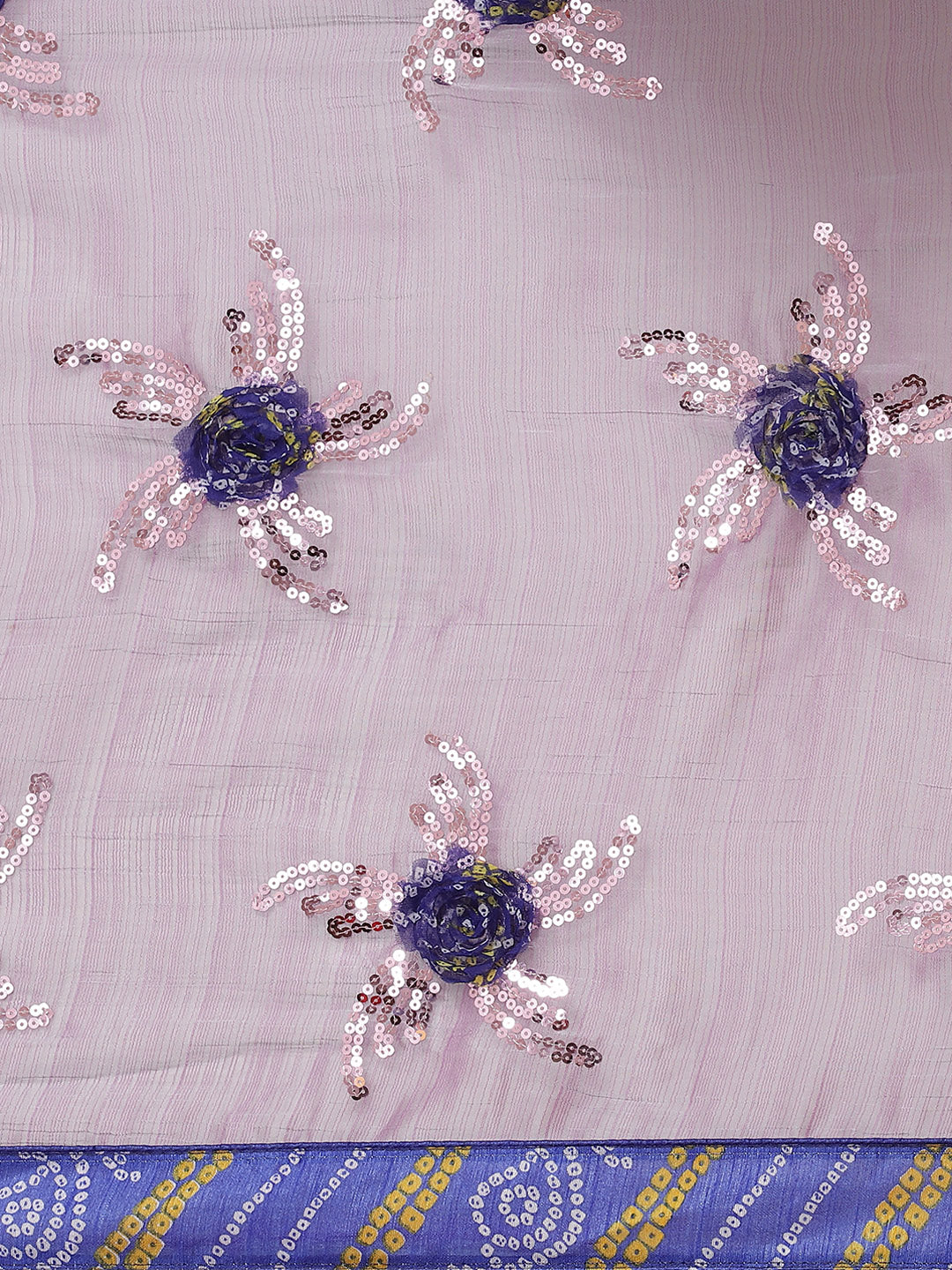 Dhiyona RV Women's Chiffon Saree With Sequine Embroidered Work And Bandhani Flowers. ( KVD1314 )
