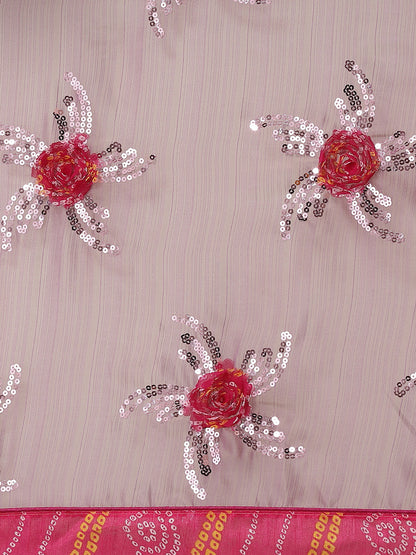 Dhiyona RV Women's Chiffon Saree With Sequine Embroidered Work And Bandhani Flowers. ( KVD1315 )