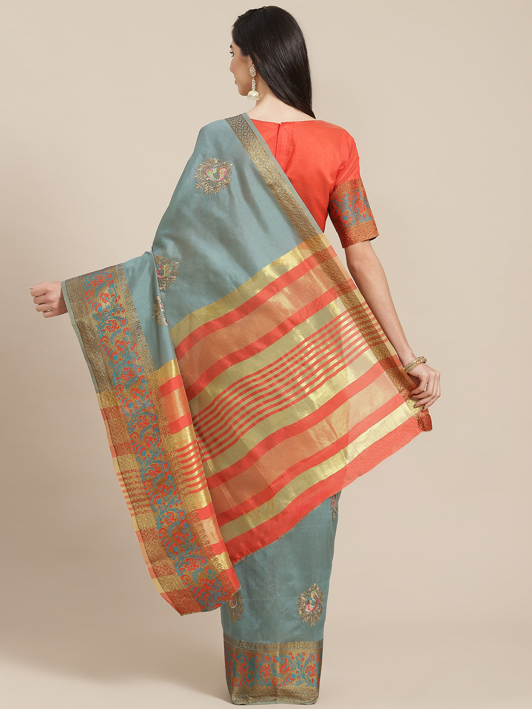 Dhiyona RV Women's Assam Cotton Silk With Embroidered And Zari Broad Border Saree  ( KVD1325 )