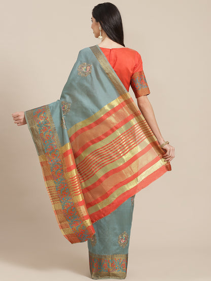 Dhiyona RV Women's Assam Cotton Silk With Embroidered And Zari Broad Border Saree  ( KVD1325 )