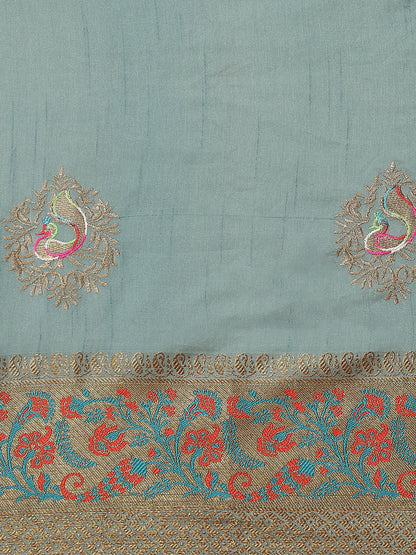 Dhiyona RV Women's Assam Cotton Silk With Embroidered And Zari Broad Border Saree  ( KVD1325 )