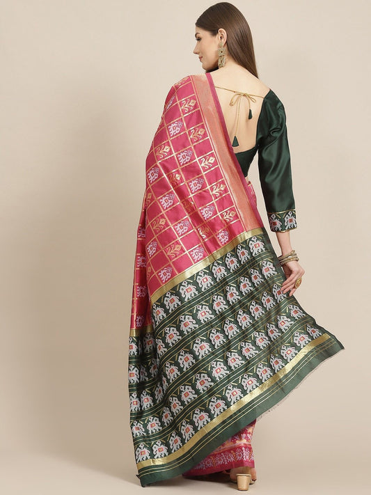 Dhiyona RV Women's Banarasi Cotton Silk With Patola Weaving Pattern Saree With Blouse ( KVD1336 )