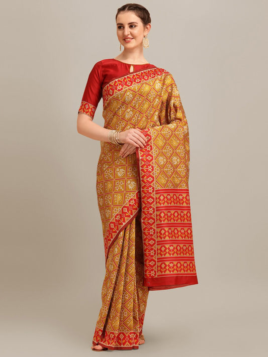 Dhiyona RV Women's Banarasi Cotton Silk With Patola Weaving Pattern Saree With Blouse ( KVD1343 )
