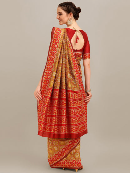 Dhiyona RV Women's Banarasi Cotton Silk With Patola Weaving Pattern Saree With Blouse ( KVD1343 )